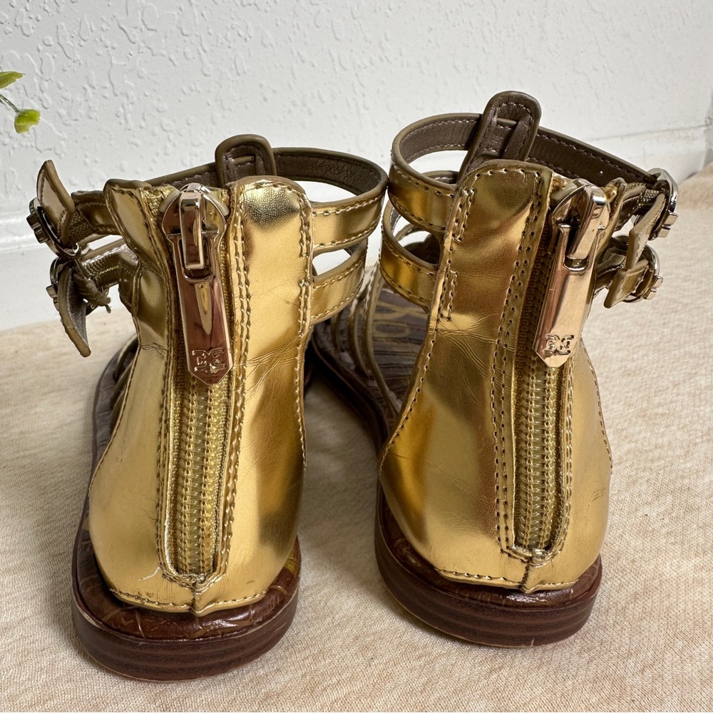 Sam Edelman Girls Ginnie Gladiator Gold Leather Flat Sandals Size 12 - Picture 7 of 12